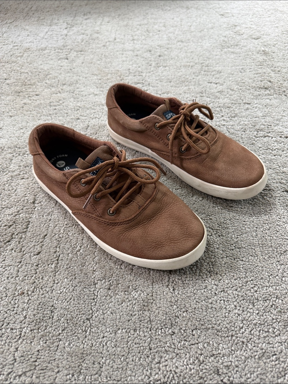 Sperry Brown Leather Kids' Sneakers with White Soles